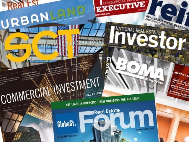A montage of ten commercial real estate trade publications